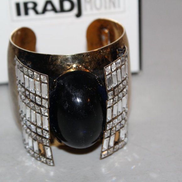 SIGNED IRADJ MOINI UNIQUE STATEMENT CUFF BRACELET ANTIQUE CRYSTAL - Picture 2 of 9